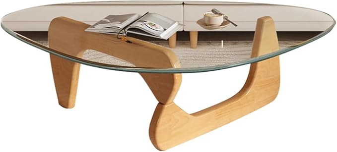 Mid Century Modern Glass Coffee Table, Small Coffee Table for Living Room, Elegant and Functional Coffee Tables, Suitable for Bedroom Living Room Reception Office Tables(Wood/Transparent,Small)