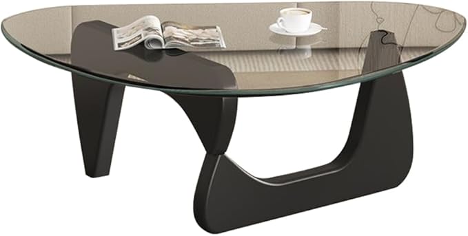 Mid Century Modern Glass Coffee Table for Living Room, Small Coffee Tables, Suitable for Bedroom Living Room Reception Office Tables(Black/Transparent,Small)