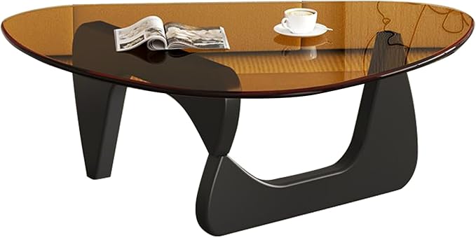 Modern Glass Coffee Table for Living Room, Small mid Century Modern Coffee Table, Sleek Coffee Tables, Suitable for Bedroom Living Room Reception Office Tables(Black/Brown,Small)