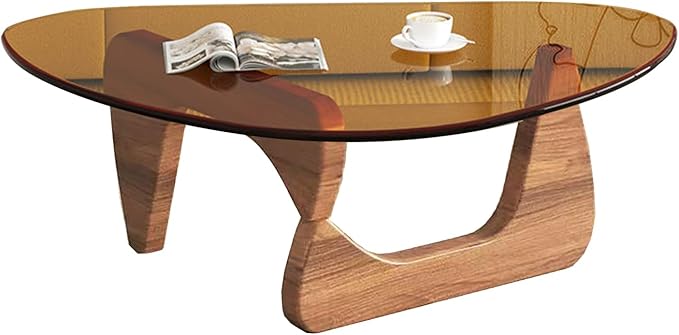 Modern Glass Coffee Table for Living Room mid Century, Small Coffee Table Stylish Coffee Tables, Suitable for Bedroom Living Room Reception Office Tables(Walnut/Brown,Medium)