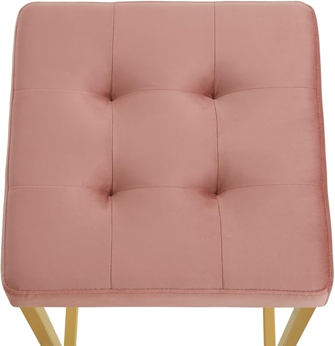 24KF Contemporary Counter Height Bar Stool Set of 2 for Kitchen Island, 26" H Velvet Padded Gold Barstool Bar Chair,5066-Blush