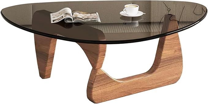Modern Glass Coffee Table for Living Room, Mid Century Coffee Table, Stylish Coffee Tables, Suitable for Bedroom Living Room Reception Office Tables(Walnut/Grey,Large)