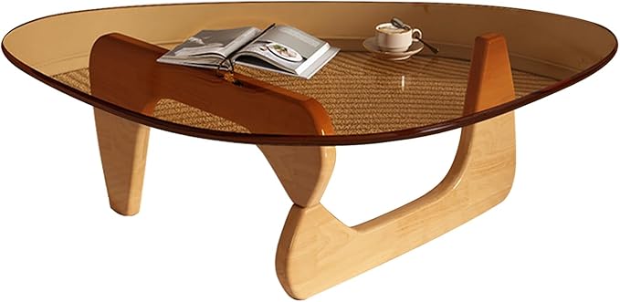 Modern Glass Coffee Table for Living Room, Small mid Century Coffee Table, Stylish Coffee Tables, Suitable for Bedroom Living Room Reception Office Tables(Wood/Brown,Small)