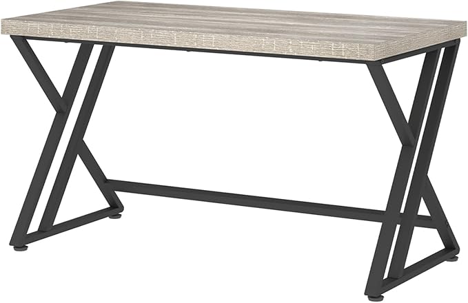 LVB Grey Desk, Industrial Wood Home Office Computer Desk for Bedroom, Farmhouse Metal Wooden Study Work PC Gaming Writing Table, Modern Simple Executive Writing Desk, 47 Inch, Light Gray