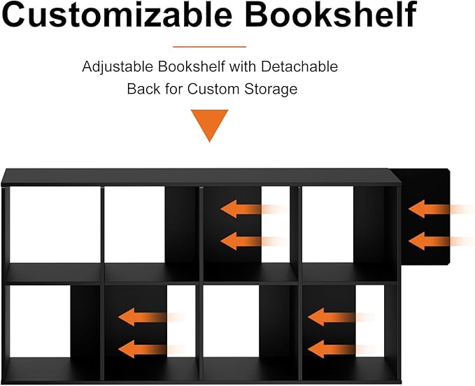 Sweetcrispy 8 Cube Storage Organizer - Open Cube Bookshelf with 4 Removable Back Panels, Display Storage Bookcase for Living Room, Bedroom, Entrance Hall, Home Office,47.7"L×11.6" W×24"H, Drak Black