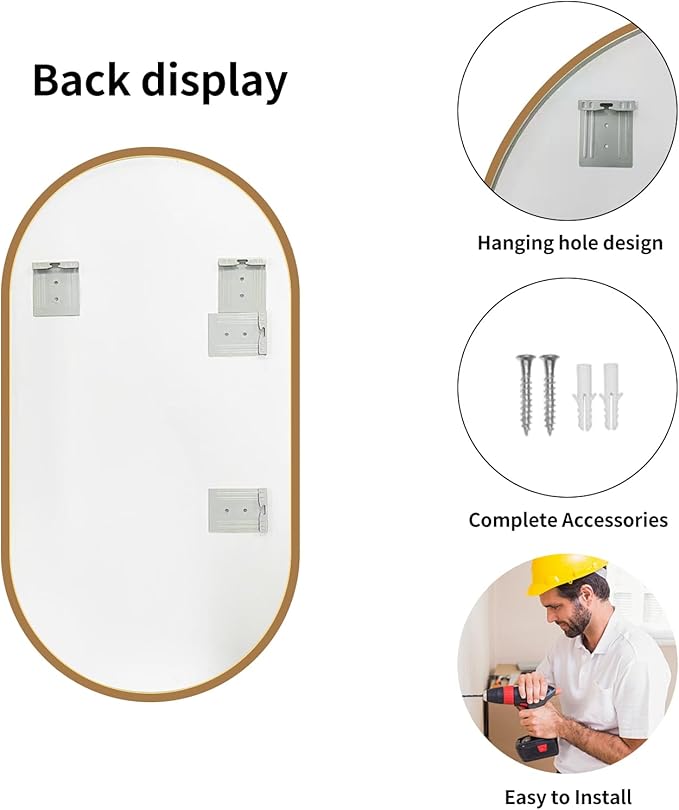LAIYA 36x24inch Oval Wall Bathroom Mirror with Golden Aluminum Frame,Wall Mounted Oval Vanity Mirrors, Explosion-Proof Glass, Waterproof Design, Easy Installation,Horizontally/Vertically