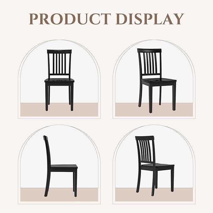 COLAMY Wooden Dining Chairs Set of 4, Solid Rubberwood Kitchen & Dining Room Chairs, High Spindle Back Windsor Style, Modern Dining Table Chairs, Non-Slip Foot Pads, Minimalist Home Furniture,Black