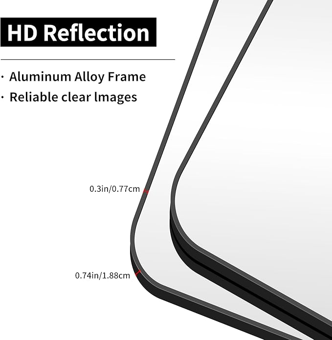 Bathroom Mirror, 40 x 36 inch Black Rectangle Wall Mirror, Metal Frame Rectangular Vanity Mirror, Rounded Corner Wall Mounted Mirror for Modern Bedroom Living Room Hangs Horizontal/Vertical