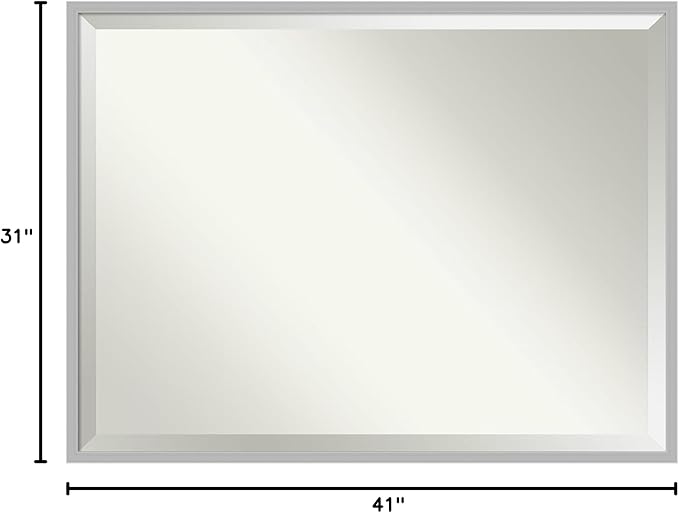 Amanti Art Silver Bathroom Mirror for Over Sink, 31x41 Hera Chrome Rectangle Vanity Mirror, X-Large Modern Frame, Hangs Horizonally and Vertically, Bathroom Wall Decor, Beveled Edge from WI, USA
