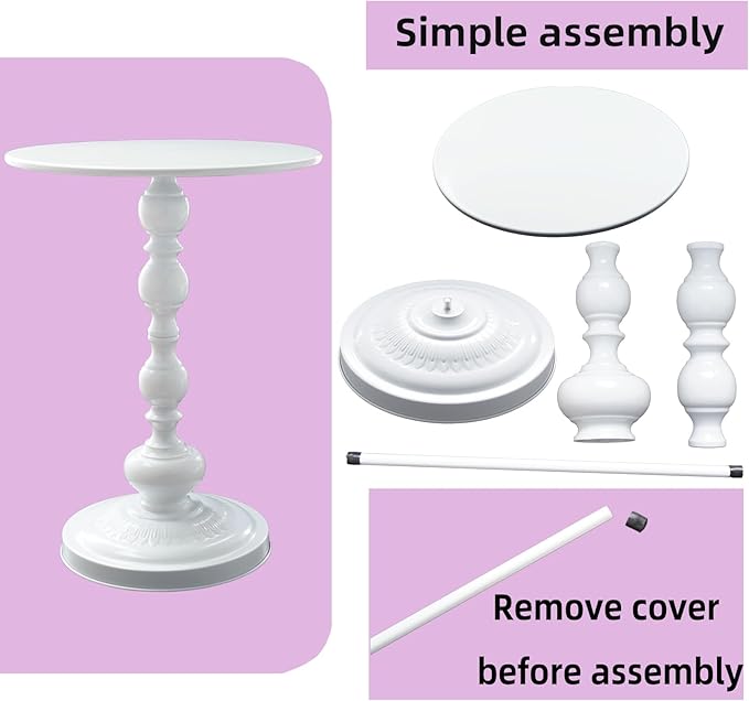 Benkyo White Round End Side Table Modern Metal Pedestal Spindle Side Tables for Living Room Bedroom,White