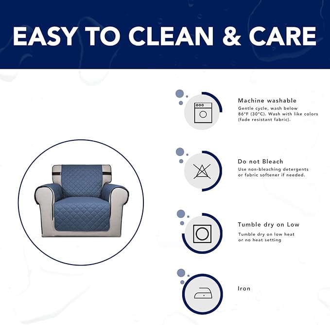 PureFit Reversible Sofa Couch Cover Water Resistant Couch Covers for 3 Cushion, Washable Furniture Cover with Non-Slip Foam and Adjustable Strap for Dogs, Pets (Oversized Sofa, Dark Blue/Light Blue)