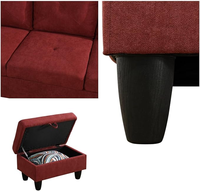 Modular Sectional Couch, L Shaped Couch with Storage, Convertible Sofa with Ottomans, Modern Sectional Sofa for Living Room and Office, Red