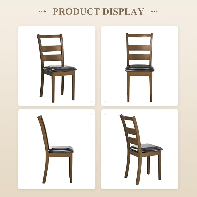 COLAMY Farmhouse Dining Chairs Set of 6, Upholstered Kitchen Chairs with Ladder Back, Modern Wood Side Dining Room Chairs with Wooden Legs for Dinner Rustic Restaurant, Darkbrown