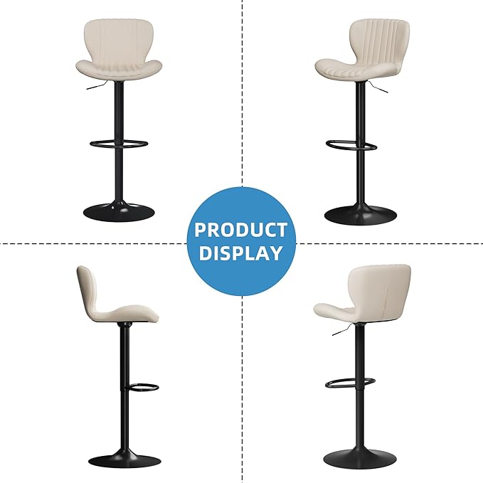 Shintenchi Bar Stools Set of 6 Modern Swivel Bar Chairs, Counter Height Faux Leather Metal Barstools, Upholstered Island Chairs with Back and Footrest, Beige