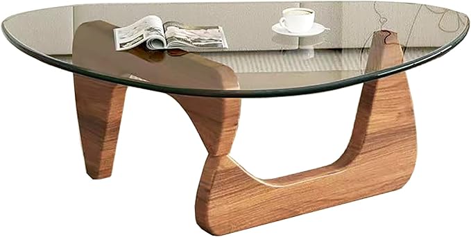 Modern Glass Coffee Table for Living Room, Small mid Century Coffee Table, Stylish Coffee Tables Suitable for Bedroom Living Room Reception Office Tables(Walnut/Transparent,Small)