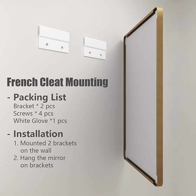 16x24 Gold Bathroom Mirror, Rounded Rectangle Gold Framed Mirror, Brushed Gold Brass Bathroom Vanity Mirror, Anti-Rust, Hangs Horizontally or Vertically