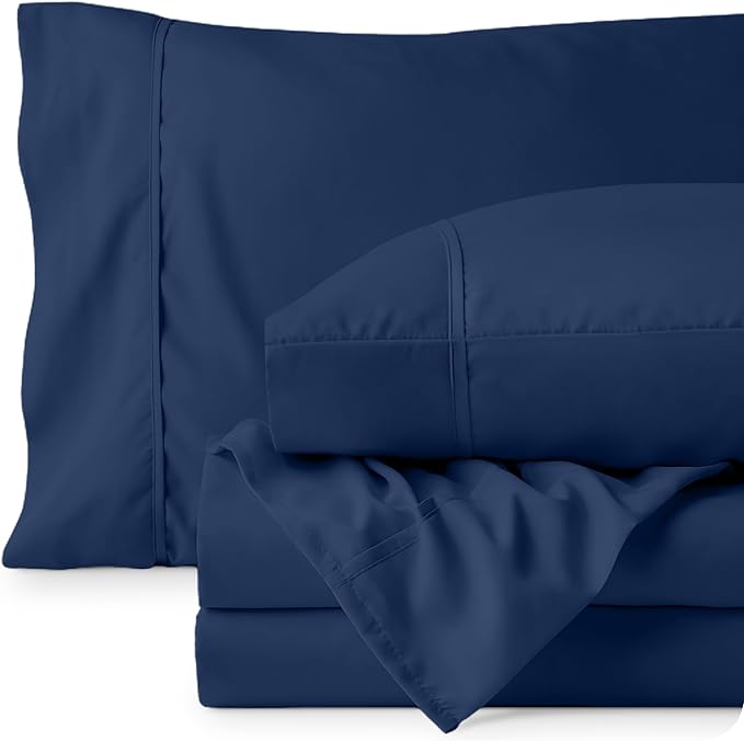 Bare Home Queen Sheet Set - Luxury 1800 Ultra-Soft Microfiber Queen Bed Sheets - Double Brushed - Deep Pockets - Easy Fit - 4 Piece Set - Bedding Sheets & Pillowcases (Queen, Dark Blue)
