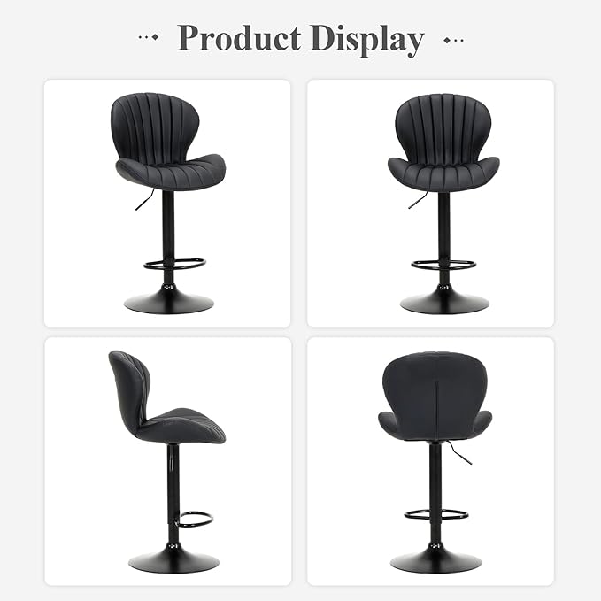 COLAMY Bar Stools Set of 2, Modern Swivel Bar Chairs, Adjustable Faux Leather Upholstered Barstools Counter Height with High Backrest for Bar, Kitchen Island, Dining Room, Black