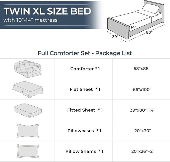HEVUMYI Dusty Blue Twin-XL Comforter Set - 5-Piece All Season Bed in a Bag Twin-XL, Ultra Soft Bedding Set with Comforter, Flat Sheet, Fitted Sheet, Pillowcases, Pillow Shams