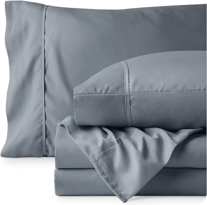 Bare Home Twin Sheet Set - 1800 Ultra-Soft Microfiber Bed Sheets - Double Brushed - Deep Pockets - Easy Fit - 3 Piece Set - Bed Sheets (Twin, Steel Blue)