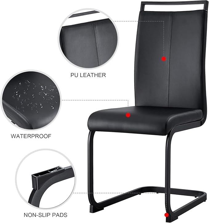 Modern Dining Chairs Set of 8, High Back Black Kitchen Chairs, Faux Leather Side Chair with Metal Legs, Easy to Clean Upholstered Dining Chairs, Ideal for Living Room(Black Leg)