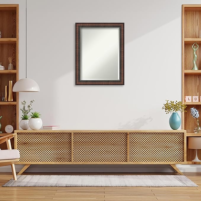 Amanti Art Brown Wall Mirror 28x22 Caleb Brown Rectangle Bathroom Mirror for Wall Decor Living Room, Medium Rustic Farmhouse Frame, Hangs Horizonally and Vertically, Bathroom Decor, Beveled Edge