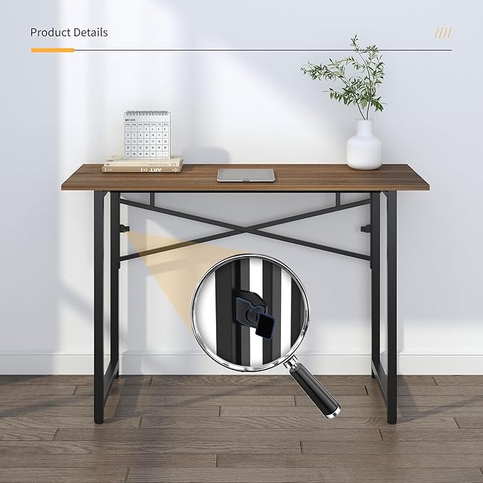 Folding Computer Desk 47 inch Writing Gaming Computer Camping Table, No Assembly Required Home Office Desk, Espresso