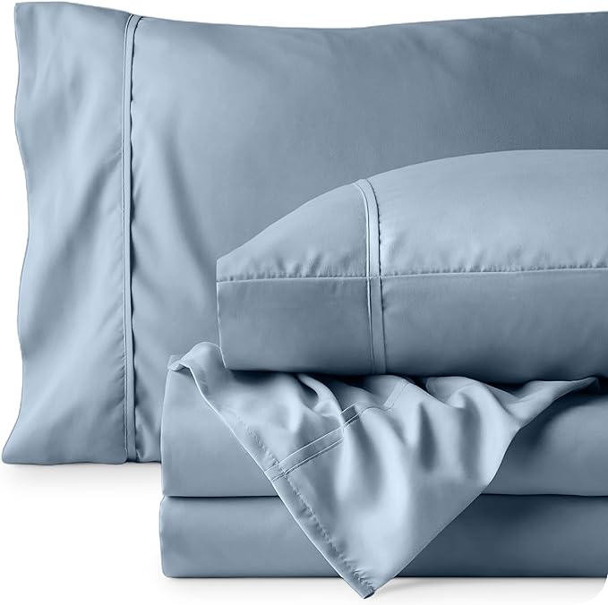 Bare Home Queen Sheet Set - Luxury 1800 Ultra-Soft Microfiber Bed Sheets - Double Brushed - Deep Pockets - Easy Fit - 4 Piece Set - Bedding Sheets & Pillowcases (Queen, Dusty Blue)