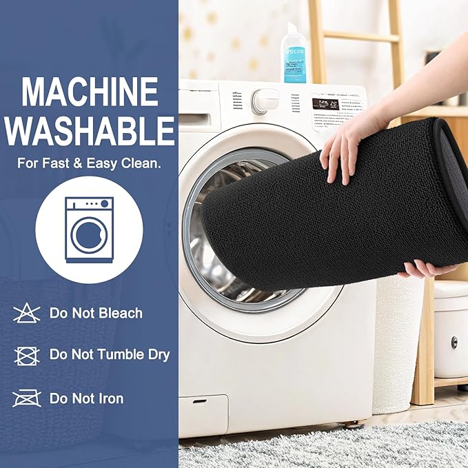 OLANLY Thick Memory Foam Bath Mat Rug 59x24, Extra Soft Absorbent Bathroom Rug, Quick Dry Bath Mats, Non-Slip, Machine Washable Carpet for Bathroom, Tub and Shower, Home Decor Accessories, Black