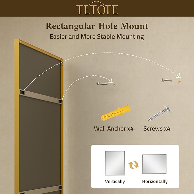 TETOTE Brushed Gold Bathroom Mirror for Over Sink 55" x 30" Large Brass Gold Beveled Framed Rectangular Vanity Mirror for Bathroom, Bedroom, Entryway, Living Room, Tempered Glass, Stronger Frame