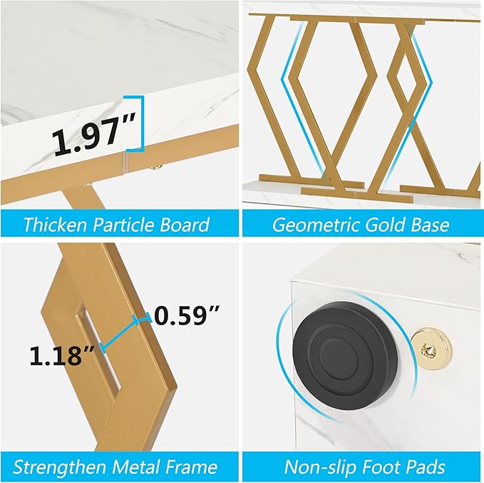 Tribesigns 70.9 Inch Extra Long Sofa Table, White and Gold Console Table with Faux Marble Tabletop, Modern Long Entryway Table with Gold Frame