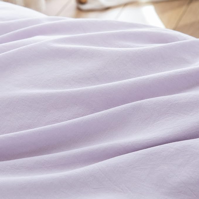 BESTOUCH Duvet Cover Set 100% Washed Cotton Linen Feel Super Soft Comfortable Chic Lightweight 3 PCs Home Bedding Set Solid Taro Purple King
