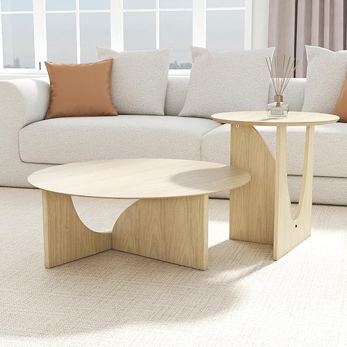 Round and Nature Side Table,Small Coffee Table with Sleek Geometric Design, Easy Assembly Accent Table for Living Room