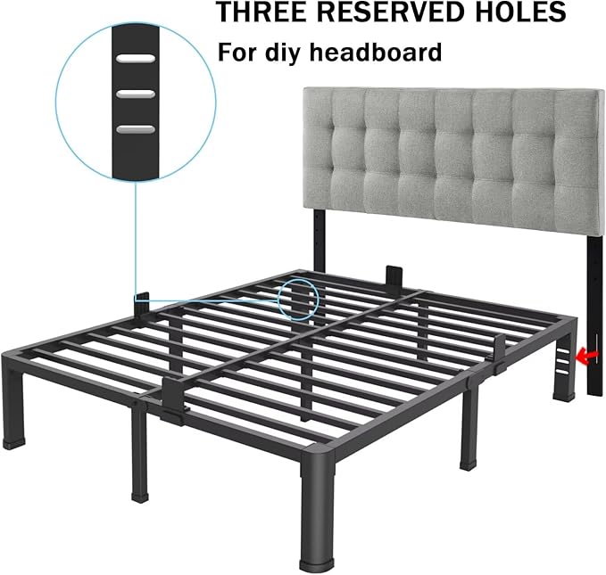 FUIOBYVV 14 Inch Full Bed Frame with Rounded Corner and Headboard Hole Mattress Retainers 3500 LBS Metal Heavy Duty Steel Slats Support No Box Spring Needed Platform Noise Free Easy Assembly