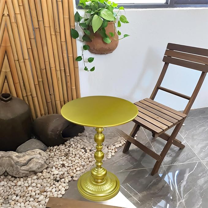 Benkyo Gold Round End Side Table Modern Metal Pedestal Spindle Side Tables for Living Room Bedroom,Gold