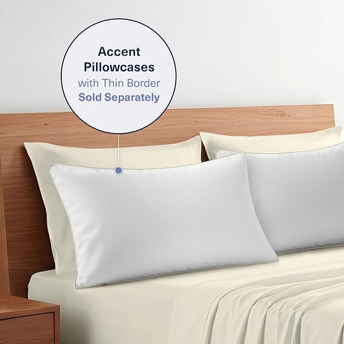 Kickoff Viscose Bamboo Sheets Queen Size 4-pc 100% Organic Bamboo Viscose Bed Cooling Sheets Queen Size Set Cool Bedding for hot Sleepers Sheet, Flat, Fitted, Pillowcases (Buttercream, Q)
