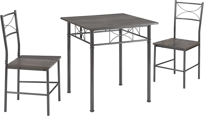 JOIN IRON 3-Piece Kitchen Dining Room Table Set for Small Spaces,Iron Wood Square Table with 2 Chairs for Kitchen Dining Room Furniture (Black)