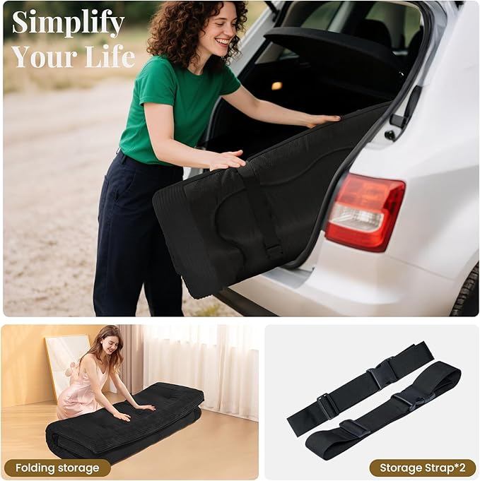 Japanese Floor Mattress, 4" Thicken Futon Mattress Twin Size Sleeping Pad, Corduroy Foldable Mattress Pad Roll Up Tatami Mat Floor Mattress for Adults(Black)