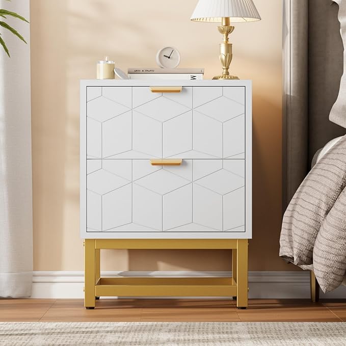 GAOMON White 2 Drawer Dresser, Small Dresser&Chest of Drawers, Modern Nightstand for Bedroom, End Table with Drawer for Living Room, Hallway, Entryway