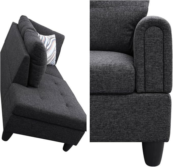 Convertible Sectional Couch, Large L Shaped Couch with Storage, Modern Modular 5-Seat Sectional Sofa with Ottomans for Living Room and Office, Black Grey