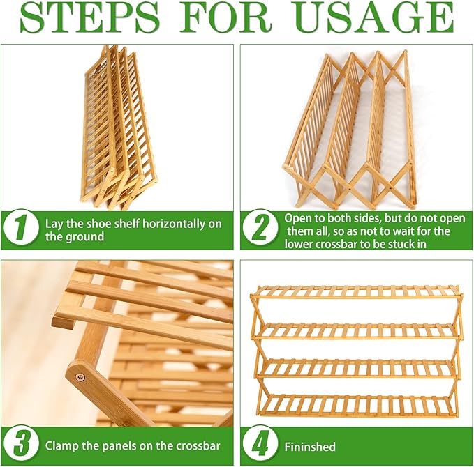Choclaif Free Standing Shoe Racks for Closet, Shoe Shelf Bamboo Shoe Rack for Bedroom, Entryway Hallway Closet Living Room Organizer(4 Tier)