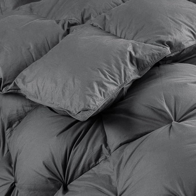 Luxurious All-Season Goose Down Feather Fiber Comforter Super King Size Duvet Insert (120x120), Exquisite Pinch Pleat Design- Gray, Premium Baffle Box, 100% Egyptian Cotton Cover, 85 oz. Fill Weight