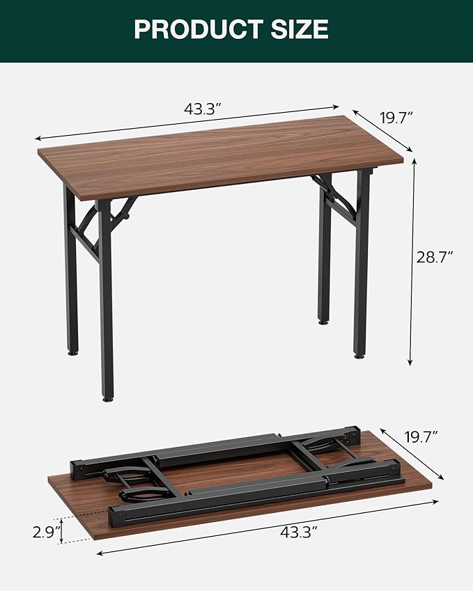 Frylr Small Folding Computer Desk β Portable 43.3 Inch Foldable Laptop Table, Collapsible and Compact for Easy and Fast Setup, Lightweight for Small Spaces, Home Craft and Study Use, Dark Walnut