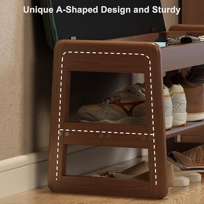 Shoe Rack Bench with Leather Cushion,2 Tiers Shoe Bench with Flip-Top Storage,Wood Shoe Rackh for Entryway,Hallway(Green,39.3")