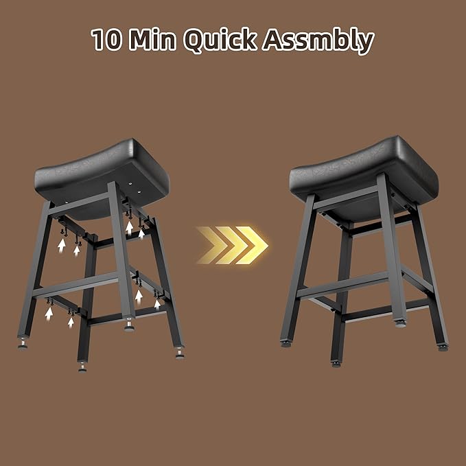 Counter Height Bar Stools Set of 3, 24 Inch Backless BarStools for Kitchen Island Leather Saddle Bar Chairs Kitchen Stools with 4" Thick Seats & Heavy Duty Metal Base, Black