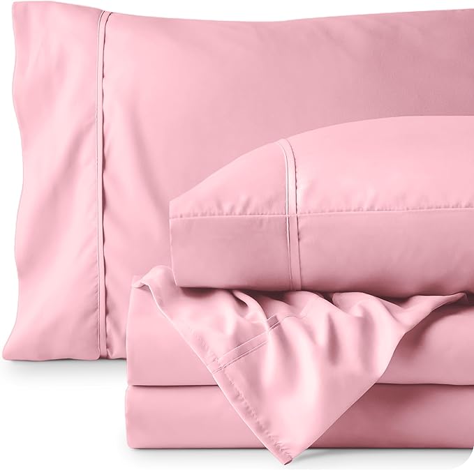 Bare Home Twin Sheet Set - 1800 Ultra-Soft Microfiber Twin Bed Sheets - Double Brushed - Deep Pockets - Easy Fit - Extra Soft - 3 Piece Set - Bedding Sheets & Pillowcases (Twin, Light Pink)
