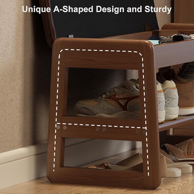 Shoe Rack Bench with Cushion, 2 Tiers Shoe Bench with Flip-Top Storage,Wood Shoe Rack for Entryway,Hallway(Walnut,39.3")