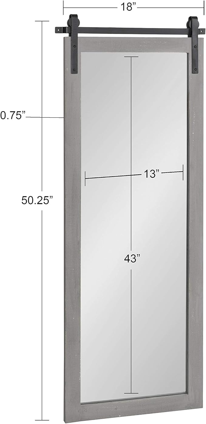 Kate and Laurel Cates Farmhouse Wood Framed Panel Mirror, 18 x 50, Gray, Barn Door-Inspired Rustic Mirrors for Wall