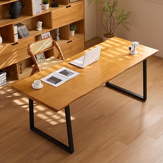 Modern Solid Wood Executive Desk – Spacious and Minimalist Home Office Workstation Perfect for Writing and Professional Use (Light Brown, 62.99in)
