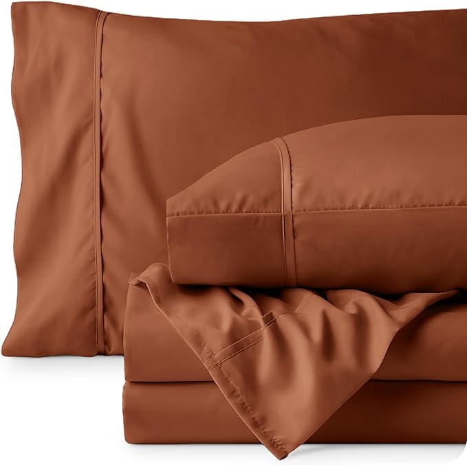 Bare Home Queen Sheet Set - Luxury 1800 Ultra-Soft Microfiber Bed Sheets - Double Brushed - Deep Pockets - Easy Fit - 4 Piece Set - Bedding Sheets & Pillowcases (Queen, Terracotta)